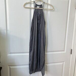 Community with Linen Blue Halter‎  Neck Midi Dress Womens XXS Lagenlook Boho